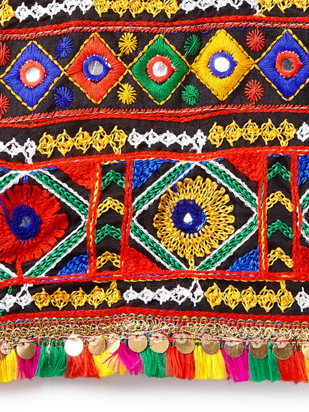 Banjara India Kutchi Emboidered Black Girls Chaniya Choli with Dupatta (CC-DMND) - Black