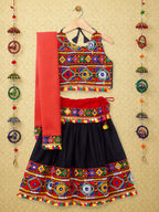 Banjara India Kutchi Emboidered Black Girls Chaniya Choli with Dupatta (CC-DMND) - Black