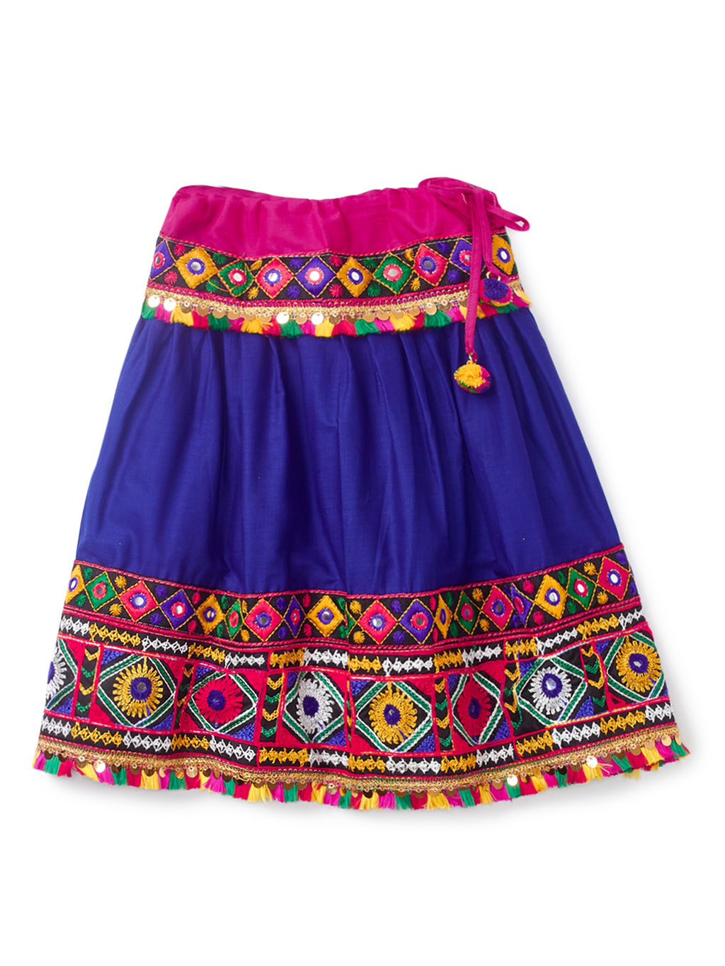Banjara India Kutchi Emboidered Black Girls Chaniya Choli with Dupatta (CC-DMND) - Blue