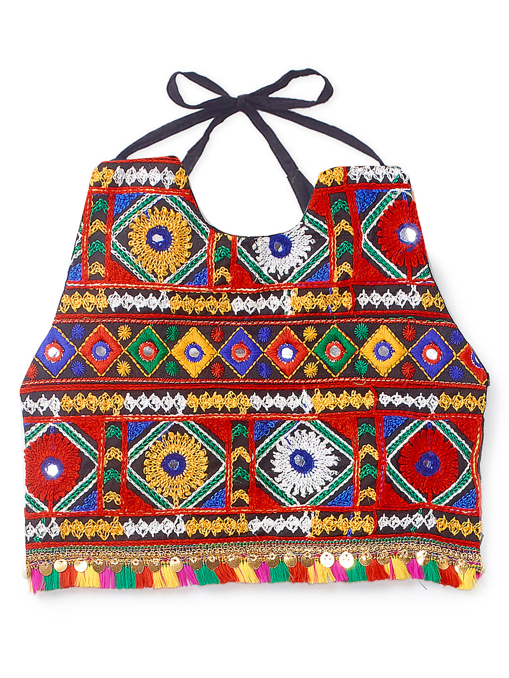 Banjara India Kutchi Emboidered Black Girls Chaniya Choli with Dupatta (CC-DMND) - Blue
