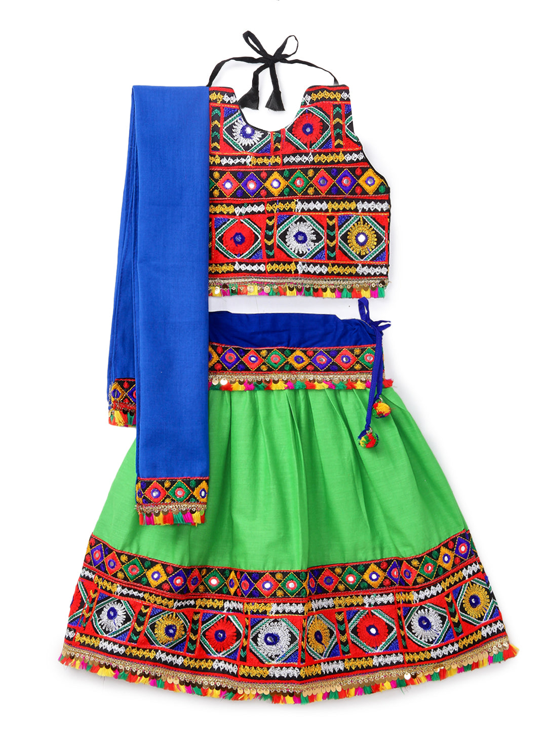 Banjara India Kutchi Emboidered Black Girls Chaniya Choli with Dupatta (CC-DMND) - Green