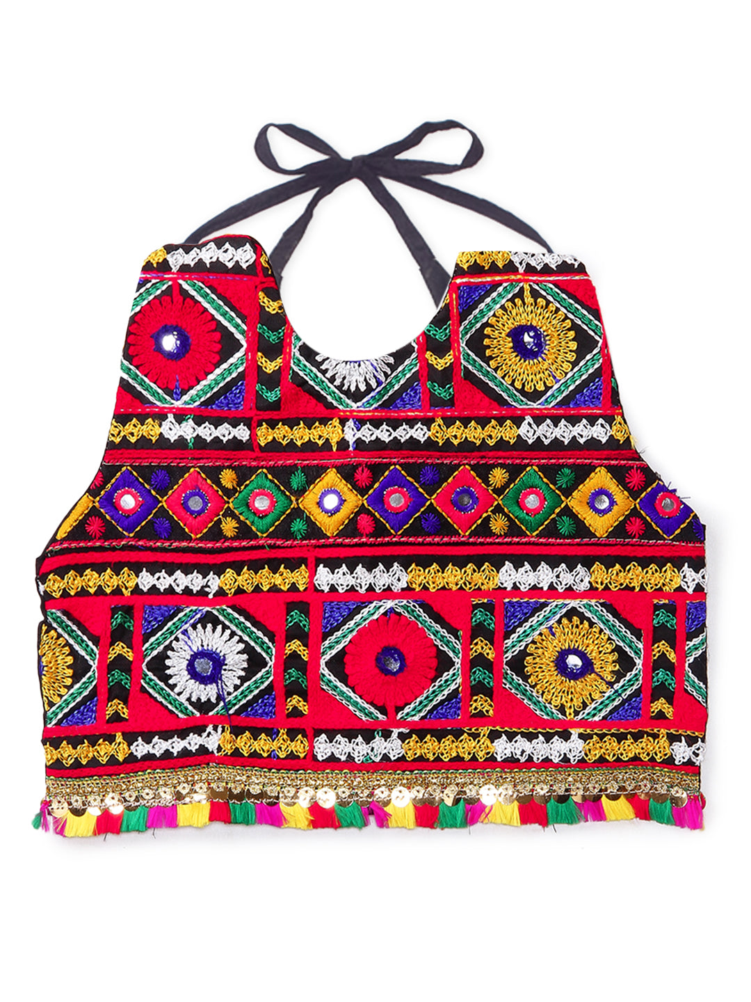 Banjara India Kutchi Emboidered Black Girls Chaniya Choli with Dupatta (CC-DMND) - Green