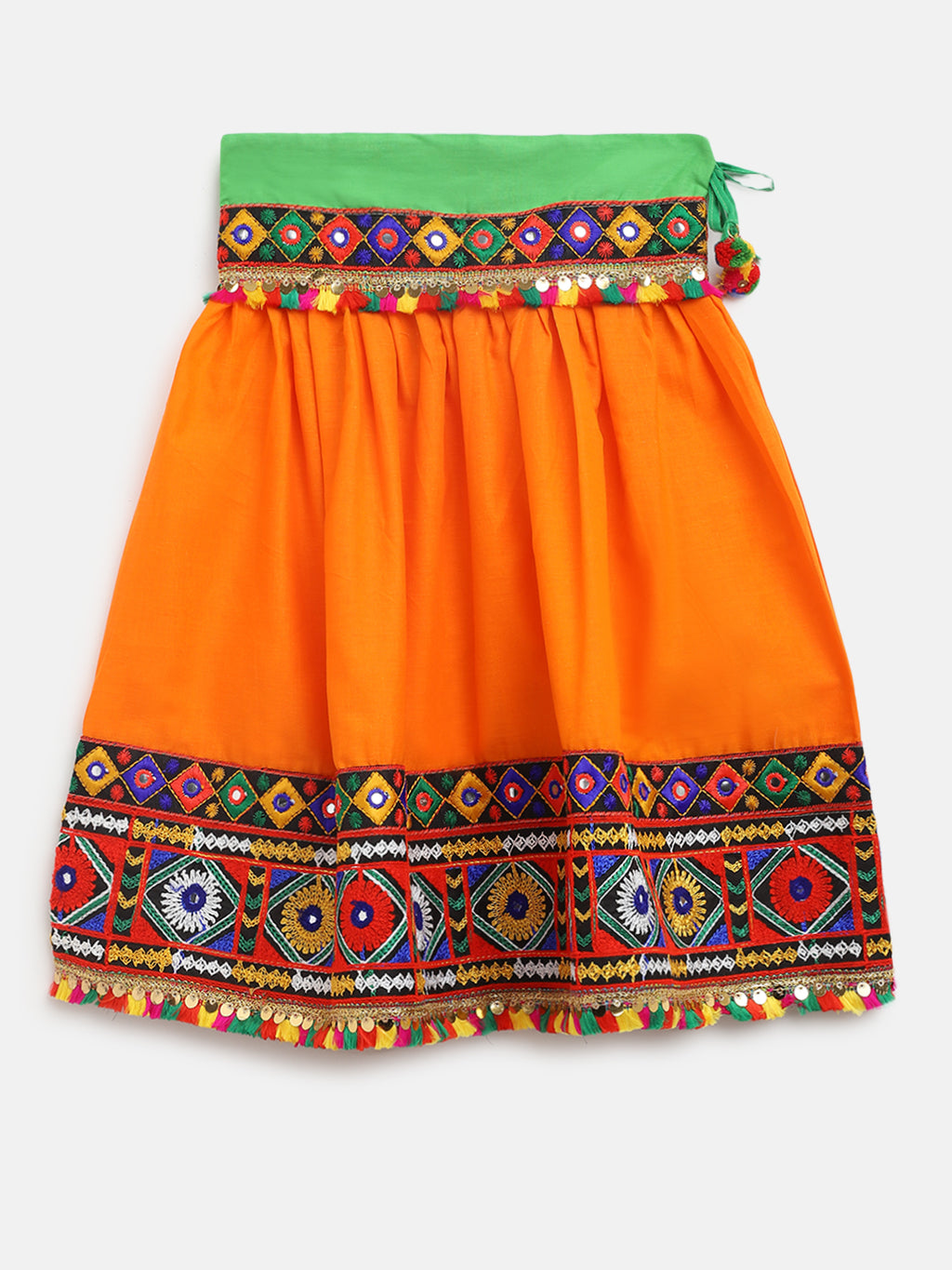 Banjara India Kutchi Emboidered Black Girls Chaniya Choli with Dupatta (CC-DMND) - Orange