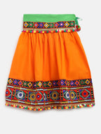 Banjara India Kutchi Emboidered Black Girls Chaniya Choli with Dupatta (CC-DMND) - Orange