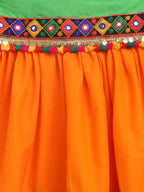 Banjara India Kutchi Emboidered Black Girls Chaniya Choli with Dupatta (CC-DMND) - Orange