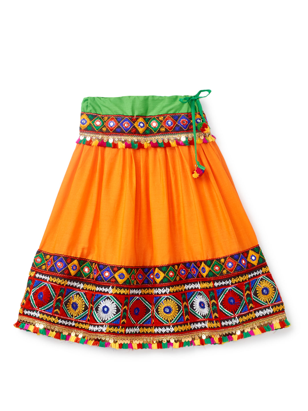 Banjara India Kutchi Emboidered Black Girls Chaniya Choli with Dupatta (CC-DMND) - Orange