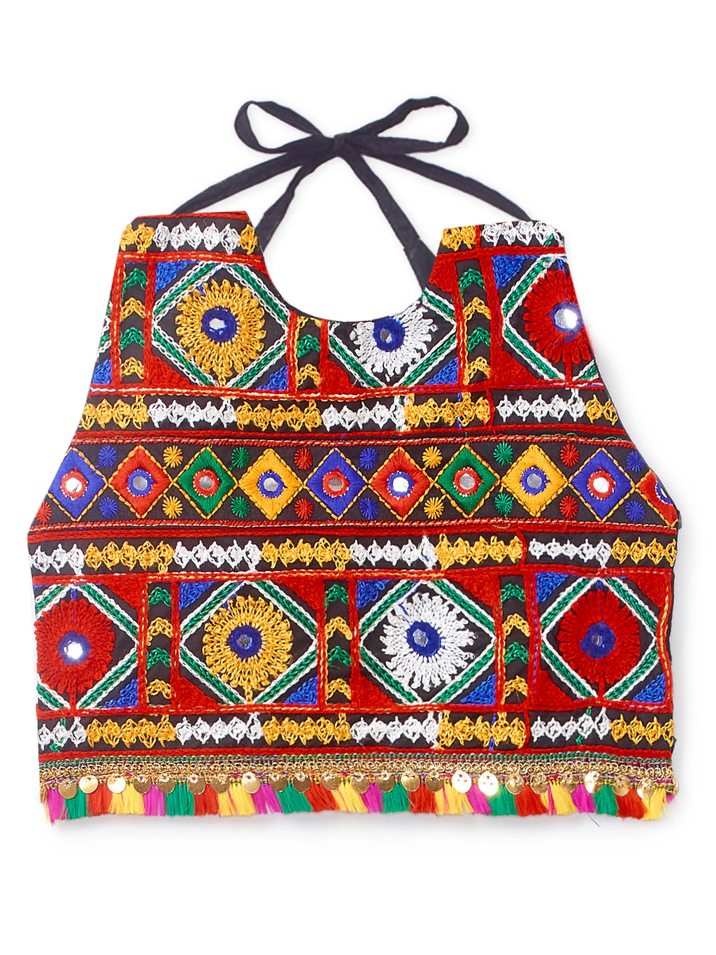 Banjara India Kutchi Emboidered Black Girls Chaniya Choli with Dupatta (CC-DMND) - Orange