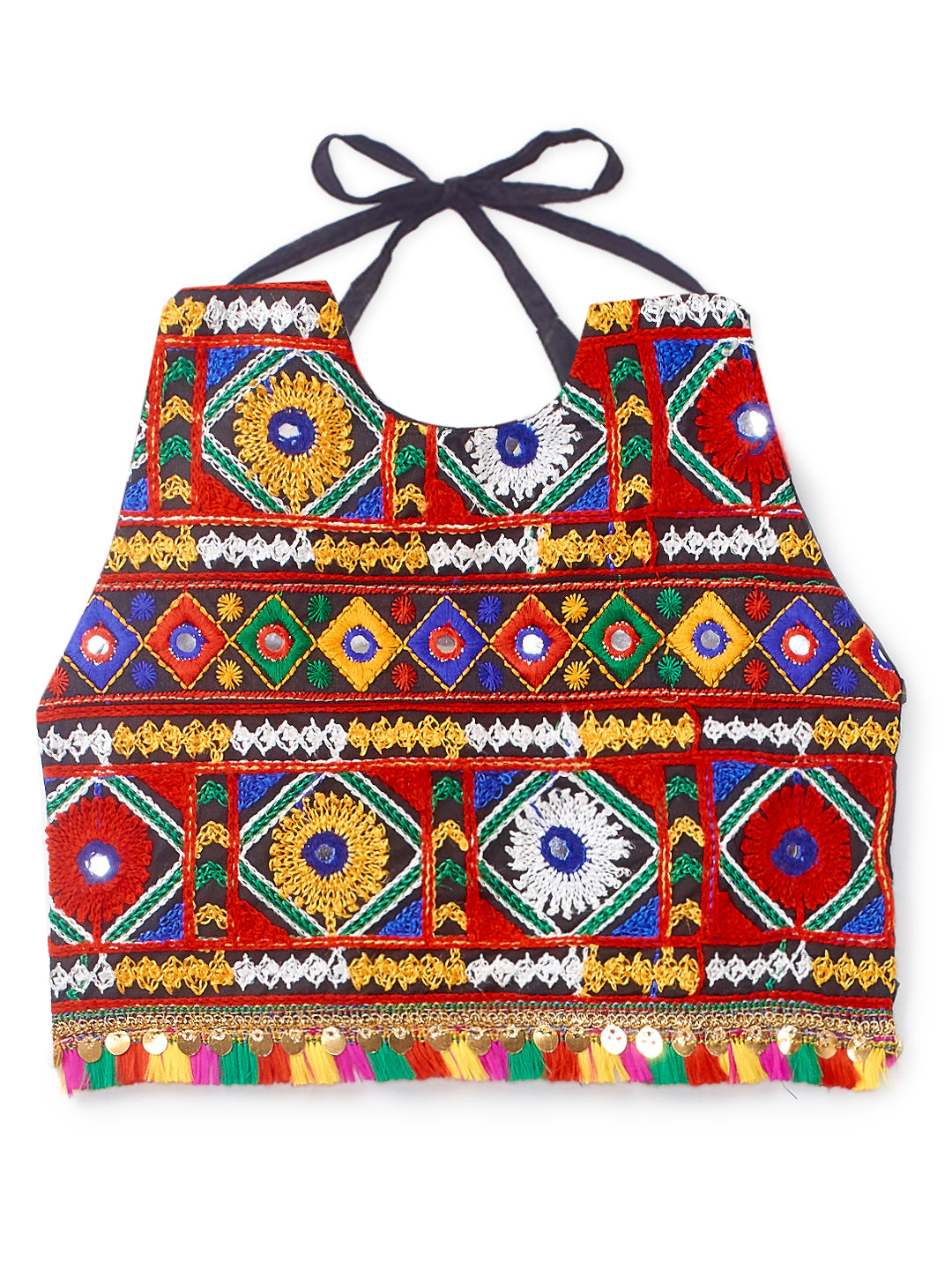 Banjara India Kutchi Emboidered Black Girls Chaniya Choli with Dupatta (CC-DMND) - Orange