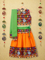 Banjara India Kutchi Emboidered Black Girls Chaniya Choli with Dupatta (CC-DMND) - Orange