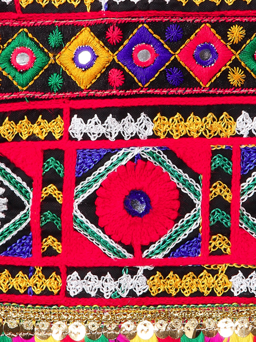 Banjara India Kutchi Emboidered Black Girls Chaniya Choli with Dupatta (CC-DMND) - Pink