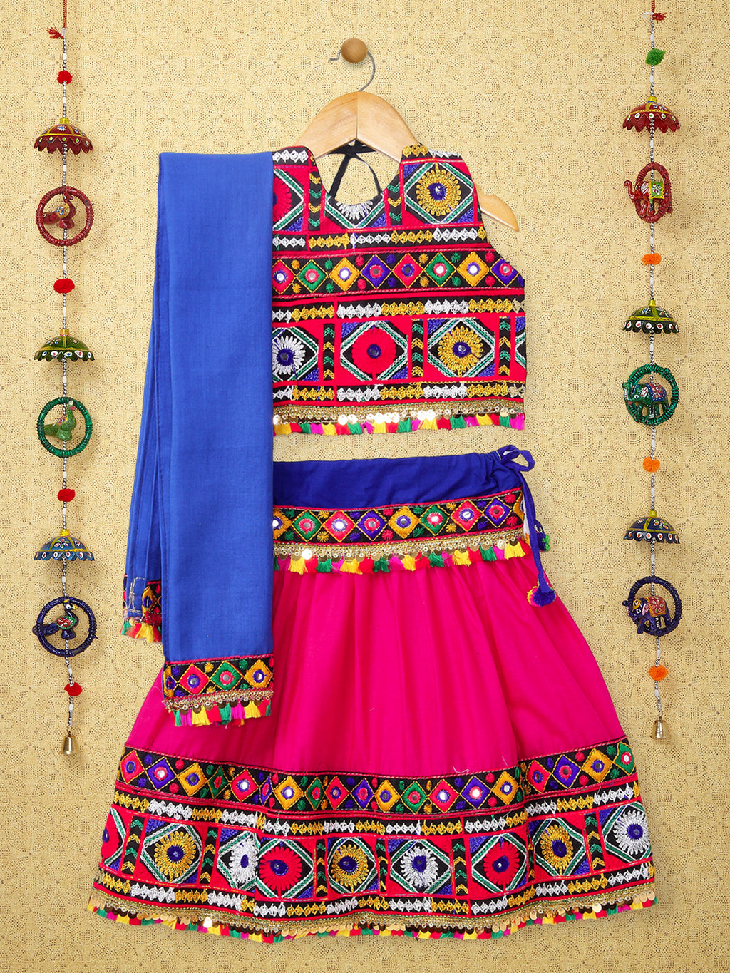 Banjara India Kutchi Emboidered Black Girls Chaniya Choli with Dupatta (CC-DMND) - Pink