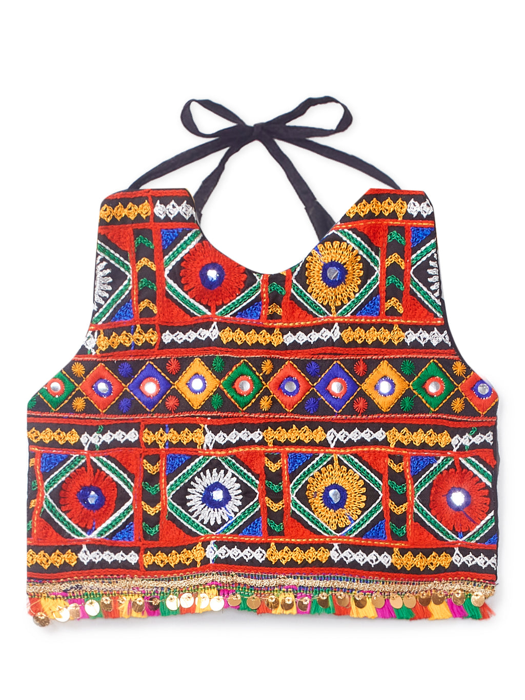 Banjara India Kutchi Emboidered Black Girls Chaniya Choli with Dupatta (CC-DMND) - Red