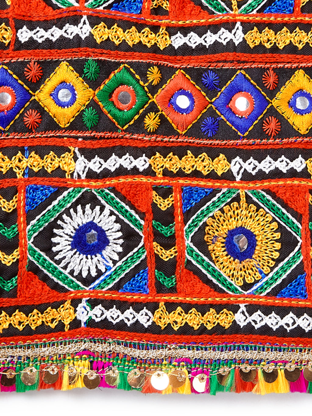 Banjara India Kutchi Emboidered Black Girls Chaniya Choli with Dupatta (CC-DMND) - Red