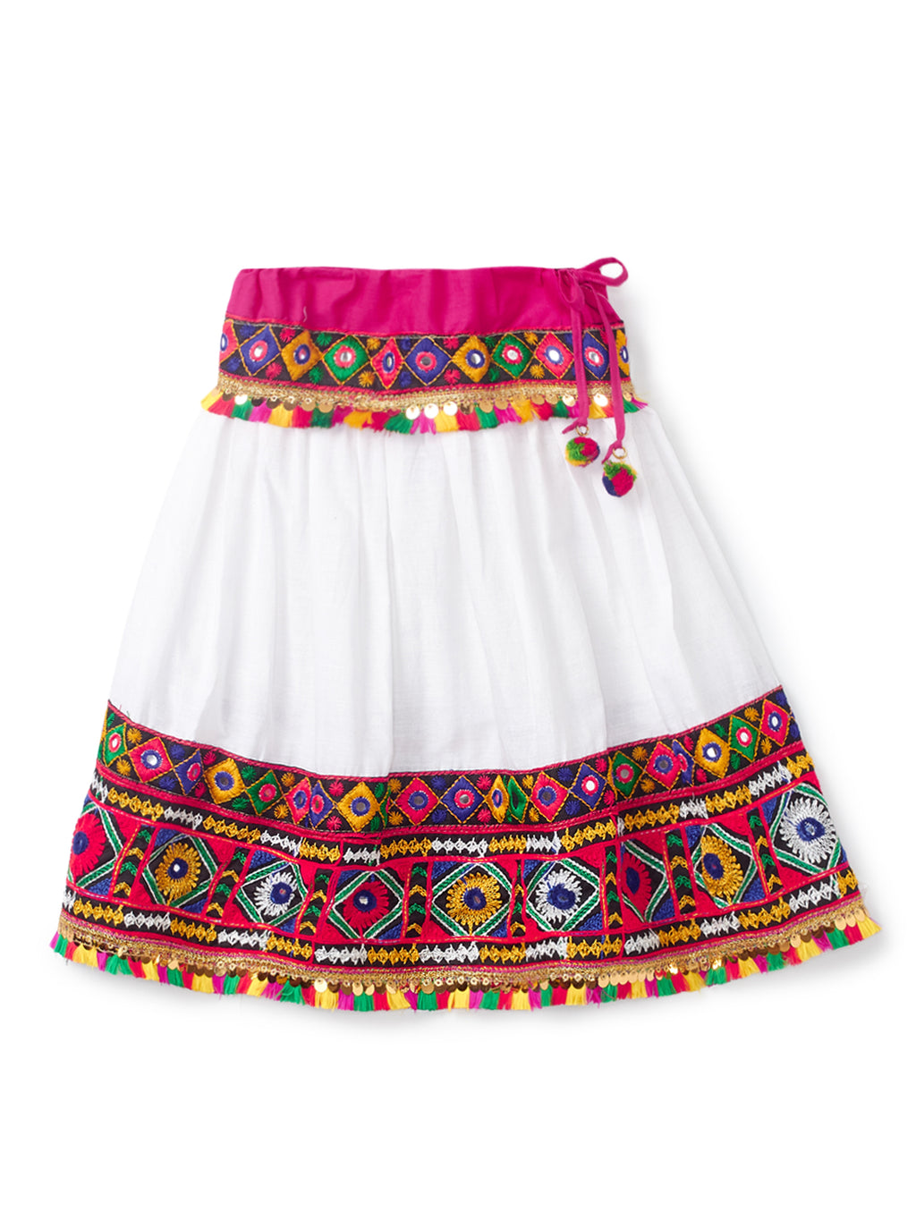 Banjara India Kutchi Emboidered Black Girls Chaniya Choli with Dupatta (CC-DMND) - White