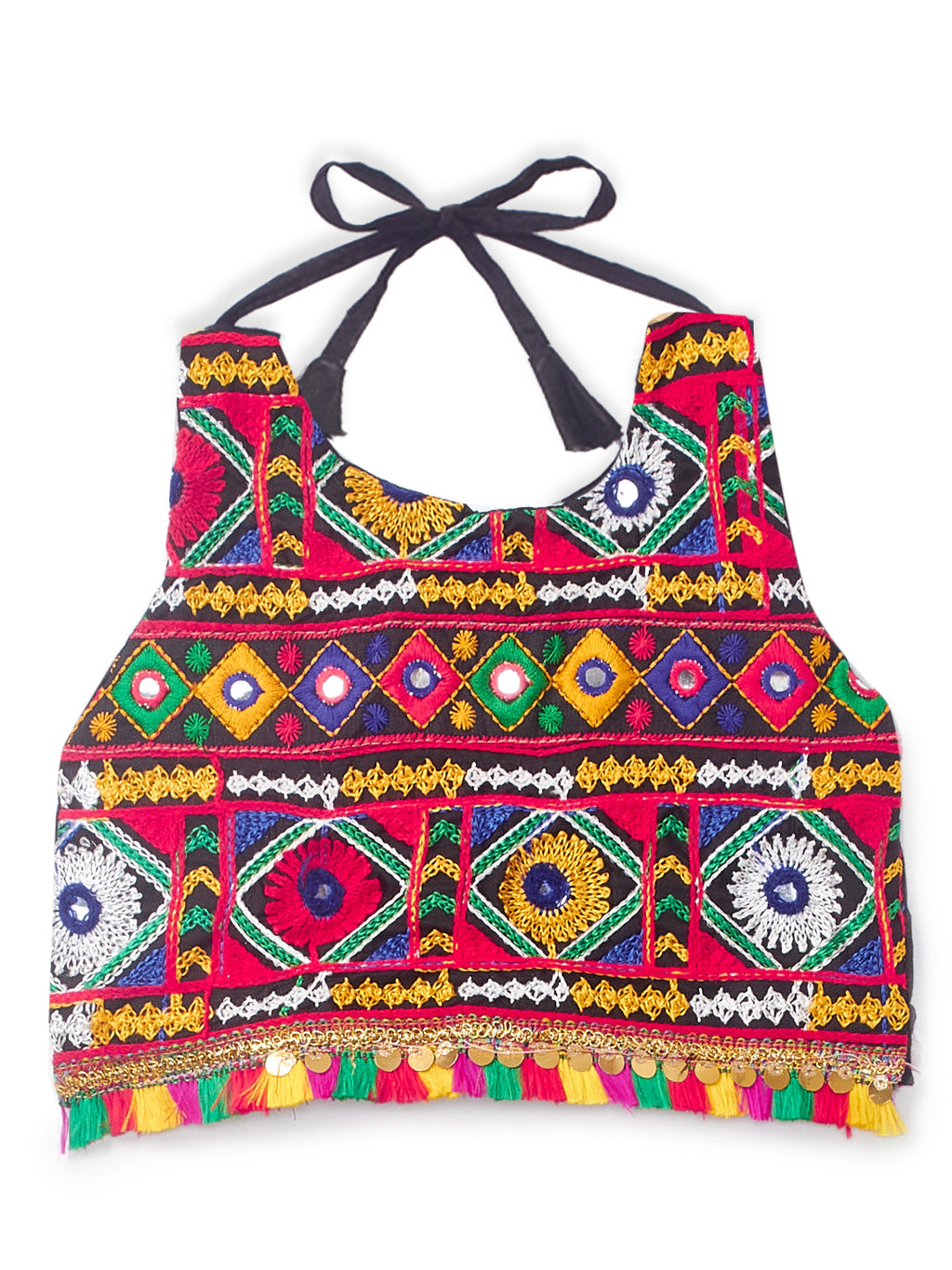 Banjara India Kutchi Emboidered Black Girls Chaniya Choli with Dupatta (CC-DMND) - White