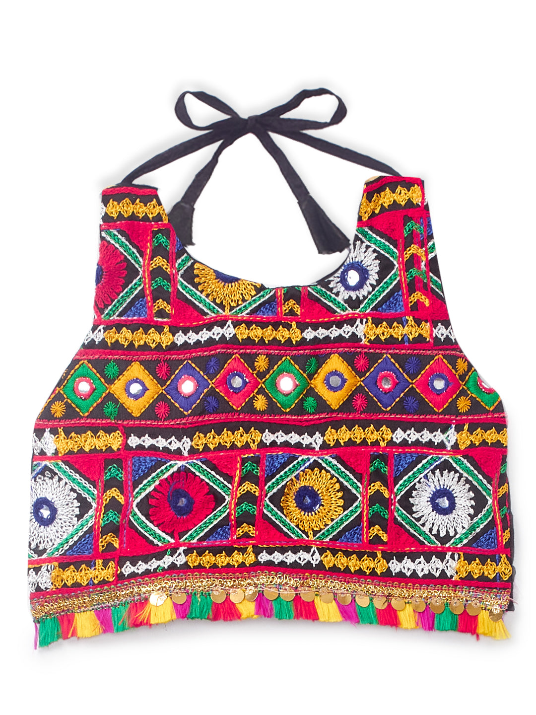 Banjara India Kutchi Emboidered Black Girls Chaniya Choli with Dupatta (CC-DMND) - White