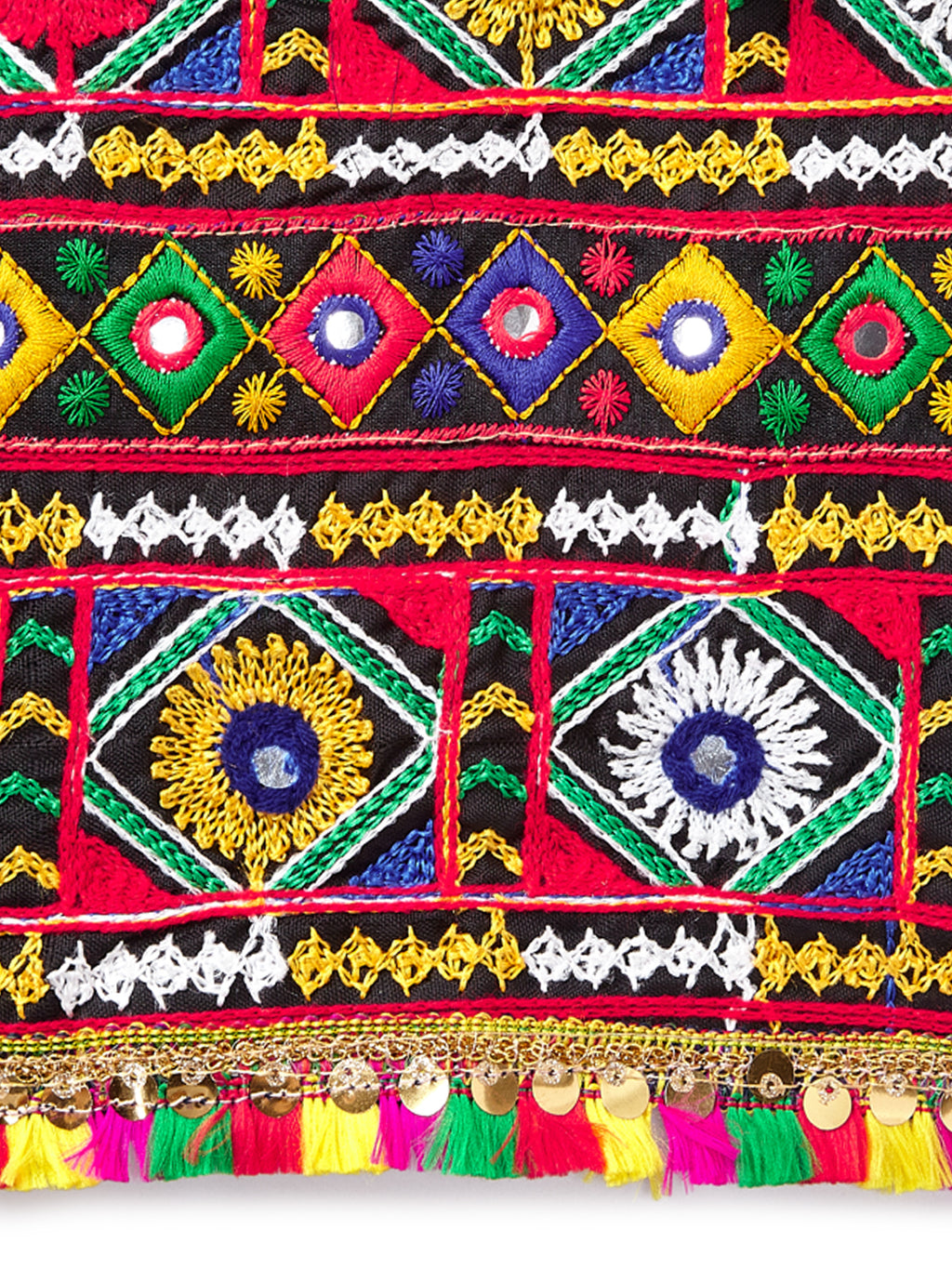 Banjara India Kutchi Emboidered Black Girls Chaniya Choli with Dupatta (CC-DMND) - White