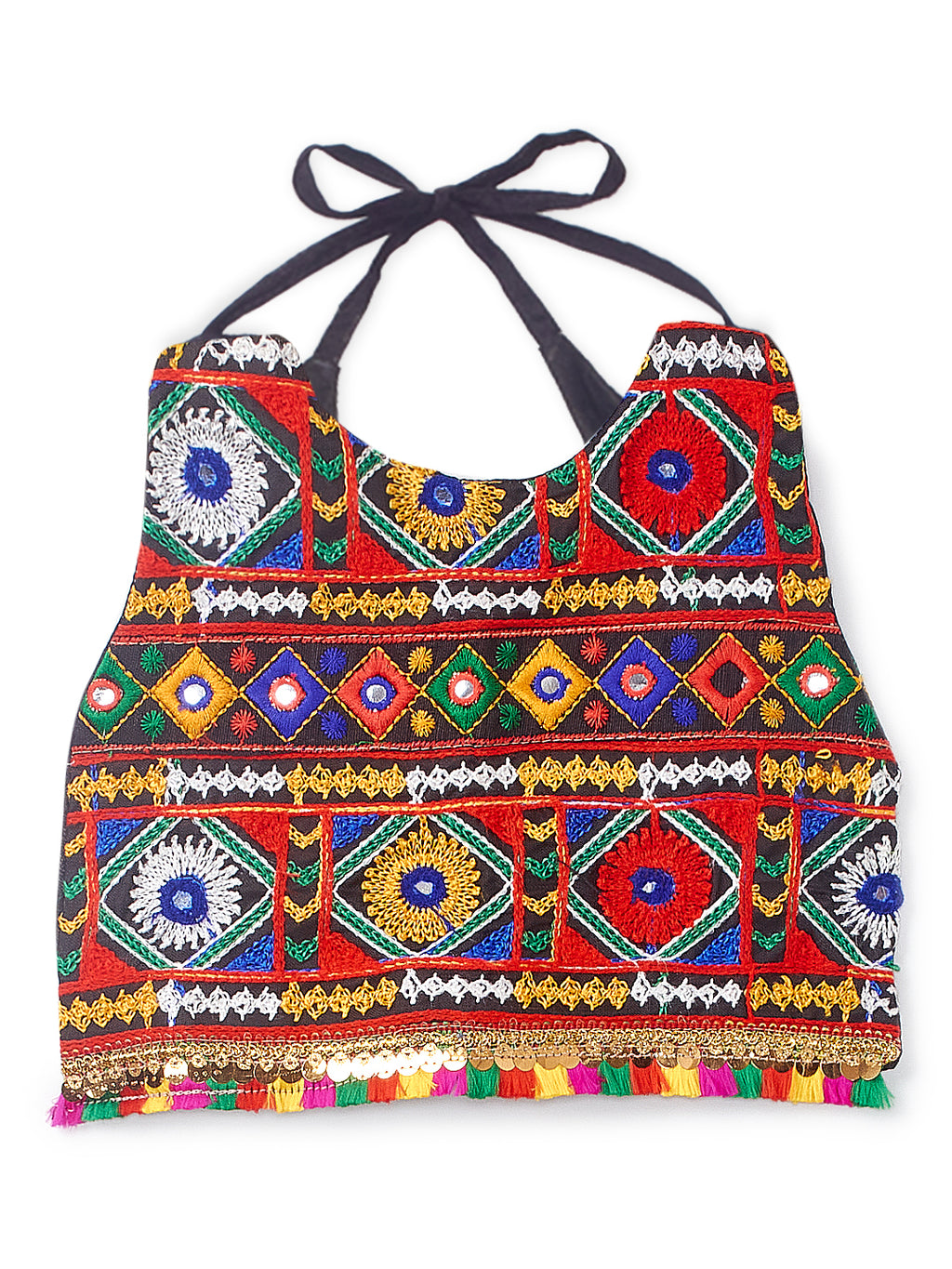 Banjara India Kutchi Emboidered Black Girls Chaniya Choli with Dupatta (CC-DMND) - Yellow