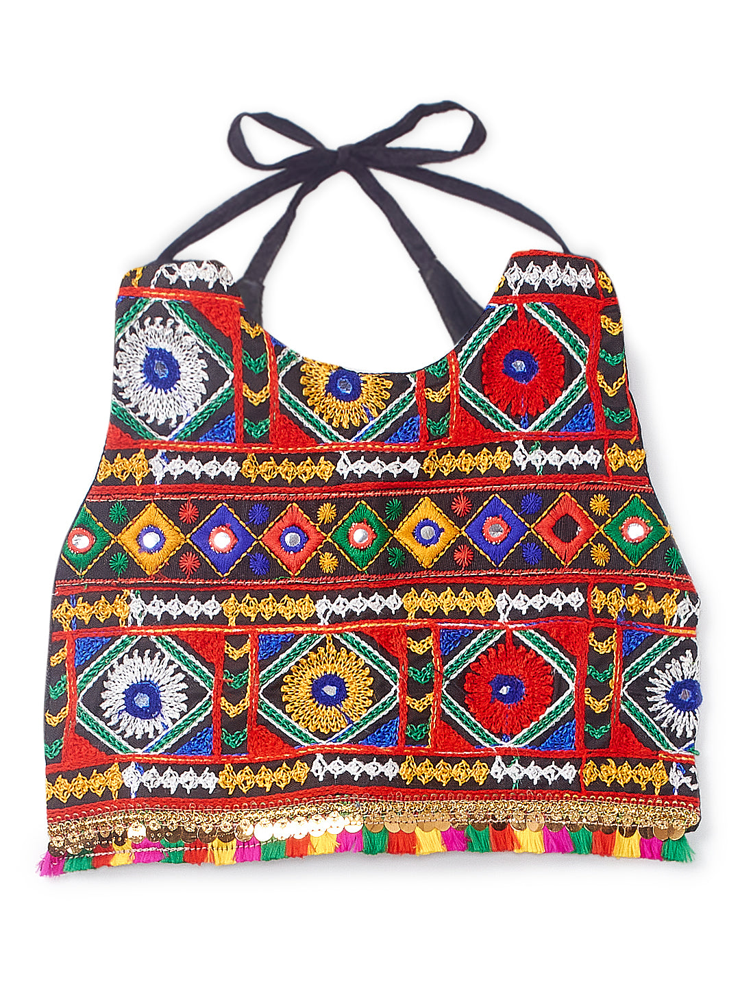 Banjara India Kutchi Emboidered Black Girls Chaniya Choli with Dupatta (CC-DMND) - Yellow