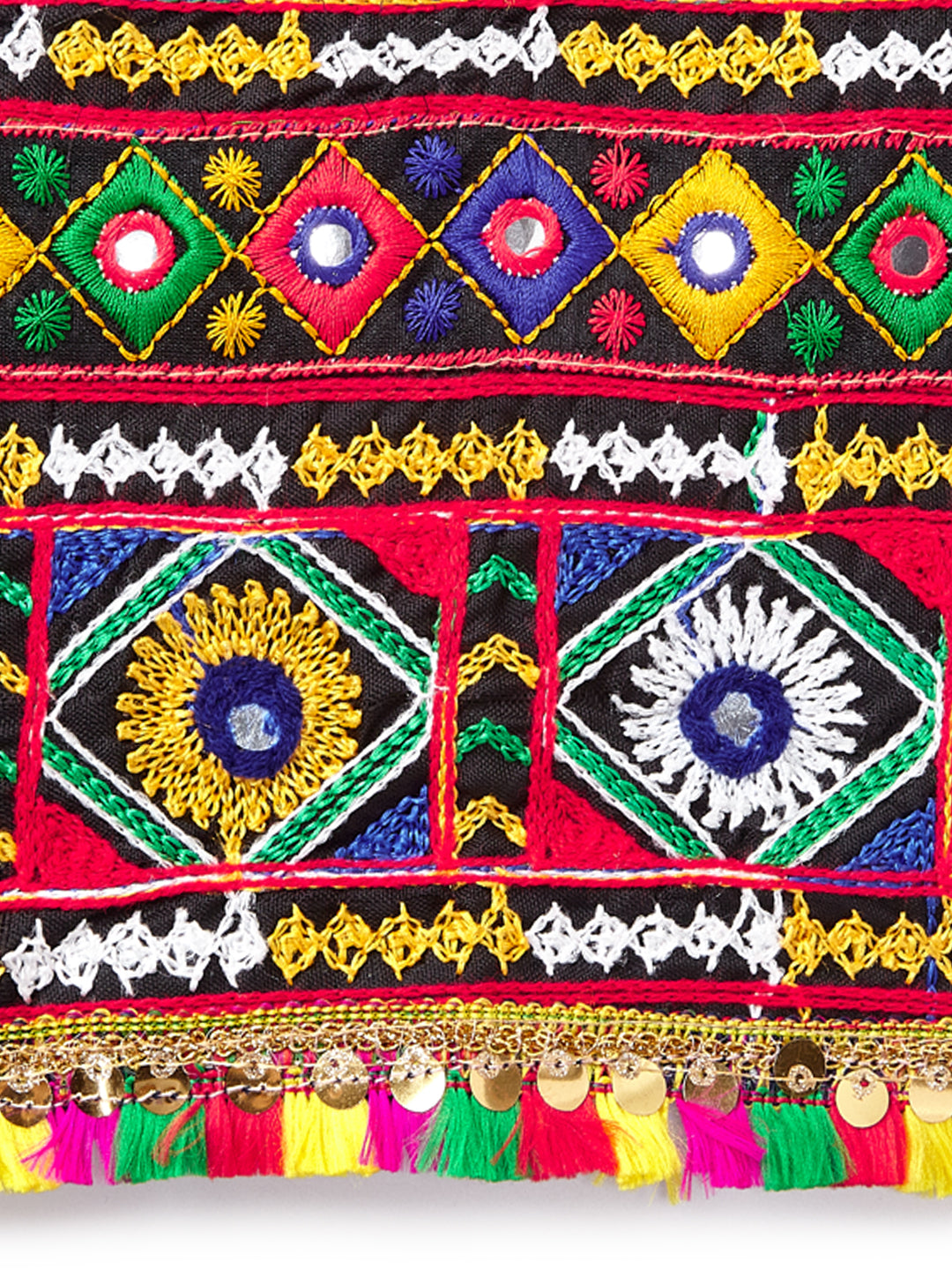 Banjara India Kutchi Emboidered Black Girls Chaniya Choli with Dupatta (CC-DMND) - Yellow