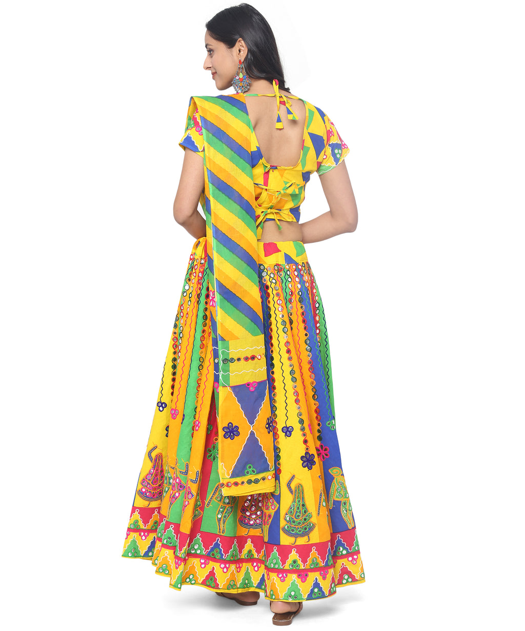Banjara India Cotton Long Flair Aari Embroidery Kutch Work (Lehenga Choli) Chaniya Choli Set with Dupatta-DND03