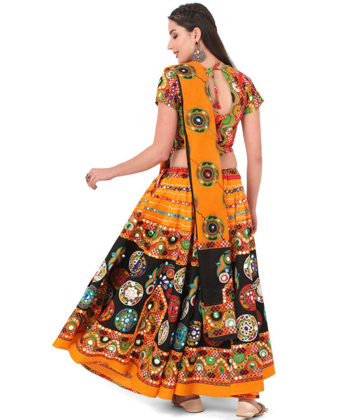 Banjara India Cotton Long Flair Aari Embroidery Kutch Work (Lehenga Choli) Chaniya Choli Set with Dupatta-GOL06