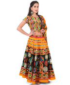 Banjara India Cotton Long Flair Aari Embroidery Kutch Work (Lehenga Choli) Chaniya Choli Set with Dupatta-GOL06