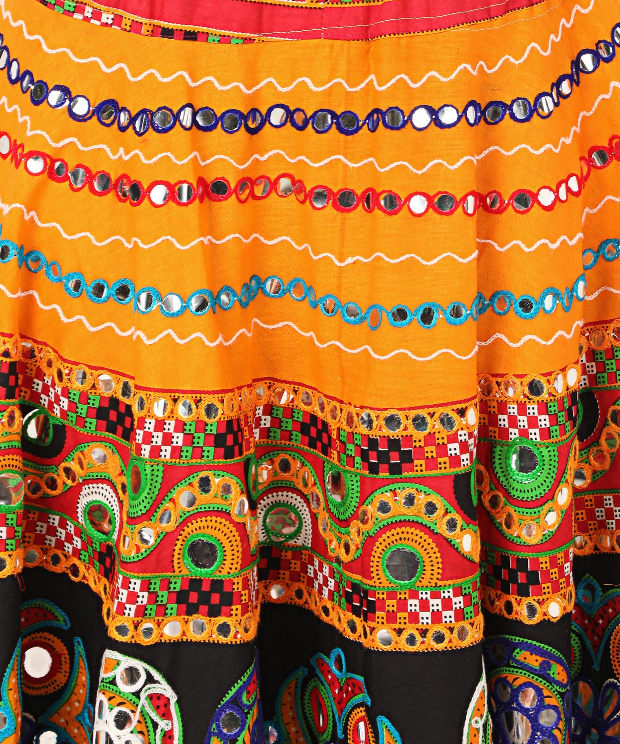 Banjara India Cotton Long Flair Aari Embroidery Kutch Work (Lehenga Choli) Chaniya Choli Set with Dupatta-GOL06