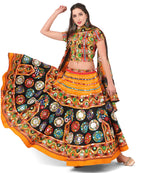 Banjara India Cotton Long Flair Aari Embroidery Kutch Work (Lehenga Choli) Chaniya Choli Set with Dupatta-GOL06