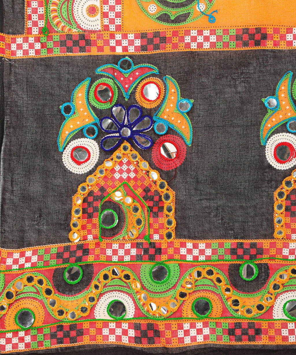 Banjara India Cotton Long Flair Aari Embroidery Kutch Work (Lehenga Choli) Chaniya Choli Set with Dupatta-GOL06