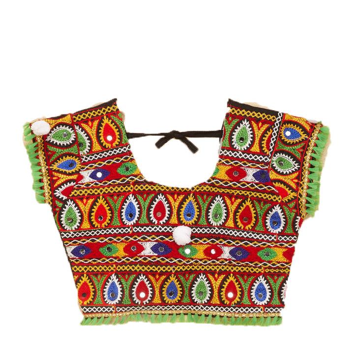 Kutchi Embroidered Cotton Chaniya Choli Set For Girls (CC-GOL) - Black