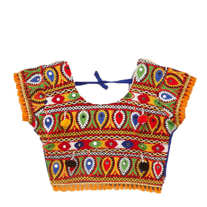 Kutchi Embroidered Cotton Chaniya Choli Set For Girls (CC-GOL) - Blue