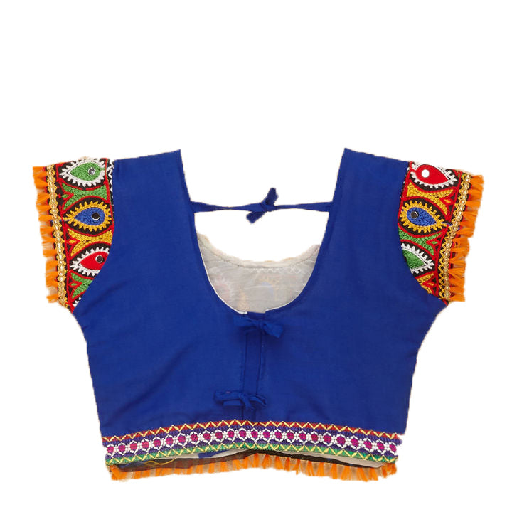 Kutchi Embroidered Cotton Chaniya Choli Set For Girls (CC-GOL) - Blue