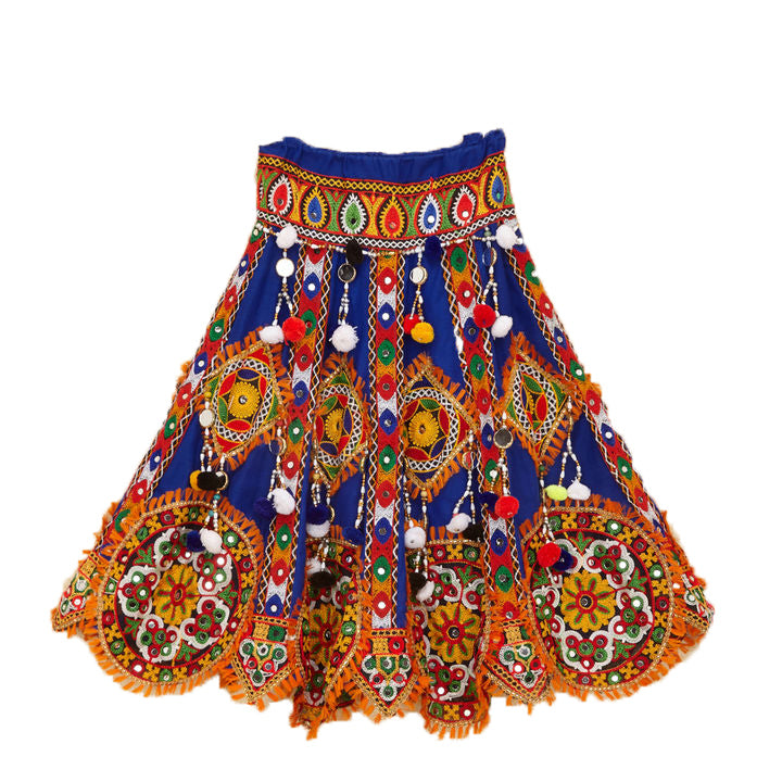 Kutchi Embroidered Cotton Chaniya Choli Set For Girls (CC-GOL) - Blue