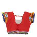 Kutchi Embroidered Cotton Chaniya Choli Set For Girls (CC-GOL) - Red
