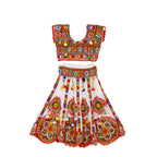 Kutchi Embroidered Cotton Chaniya Choli Set For Girls (CC-GOL) - White