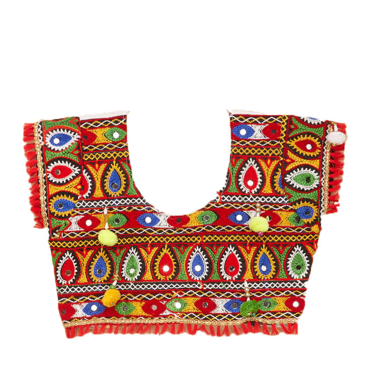 Kutchi Embroidered Cotton Chaniya Choli Set For Girls (CC-GOL) - White