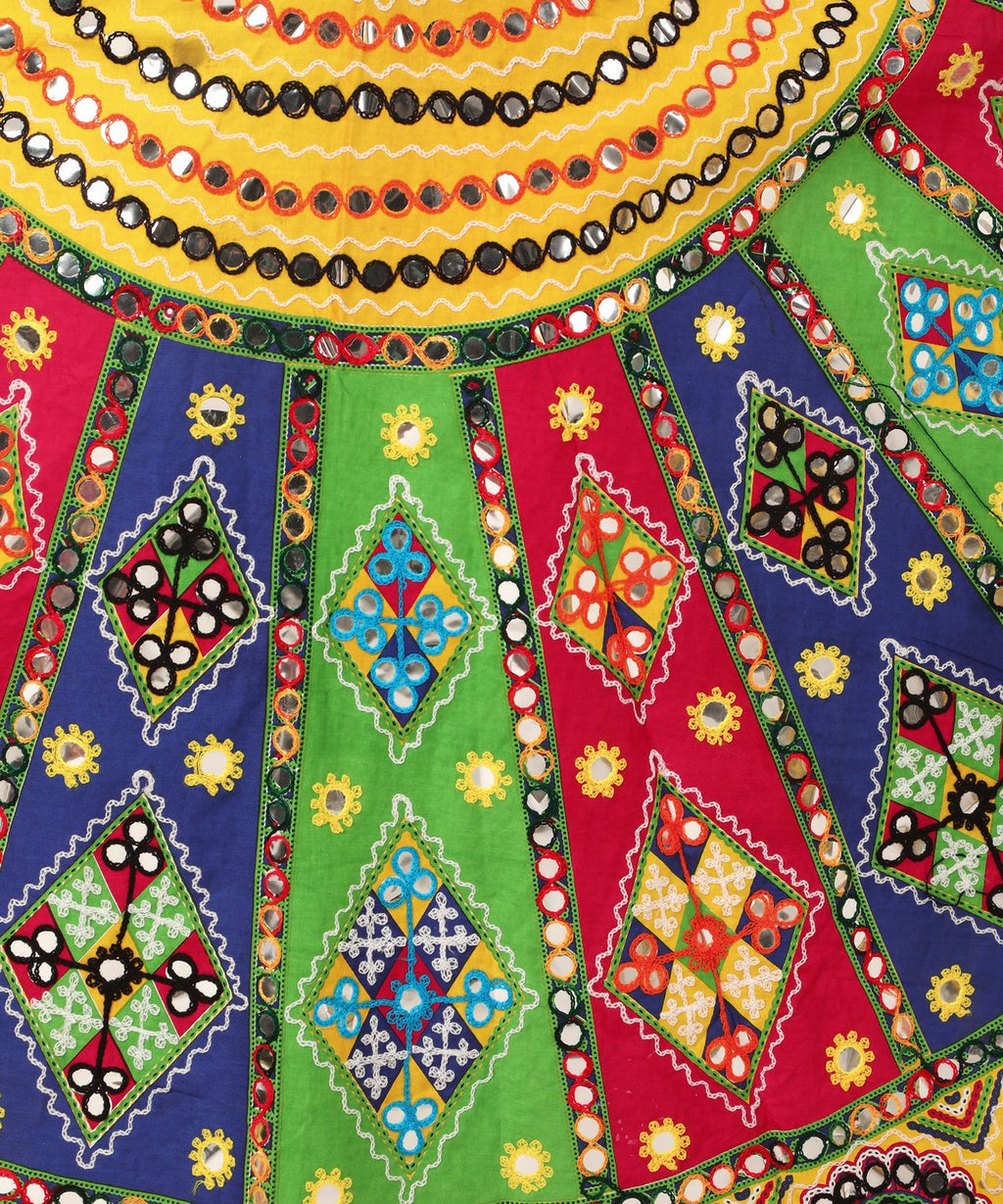 Banjara India Cotton Long Flair Aari Embroidery Kutch Work (Lehenga Choli) Chaniya Choli Set with Dupatta-KAJU02
