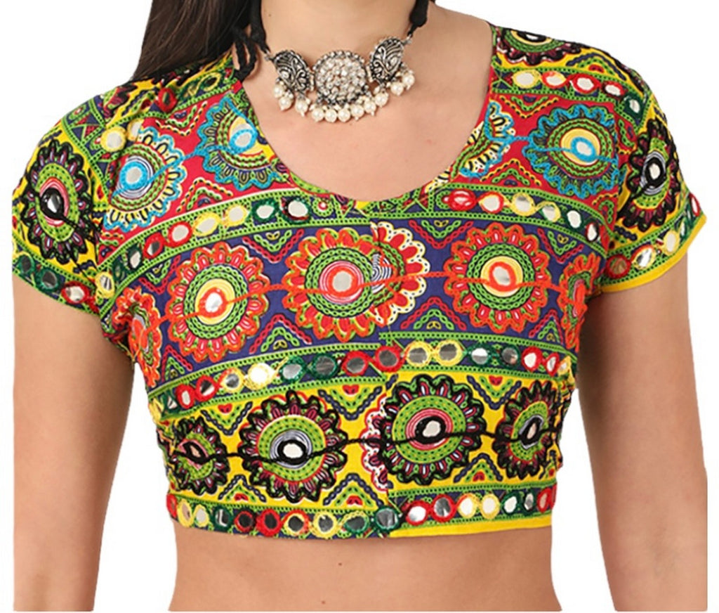 Banjara India Cotton Long Flair Aari Embroidery Kutch Work (Lehenga Choli) Chaniya Choli Set with Dupatta-KAJU02