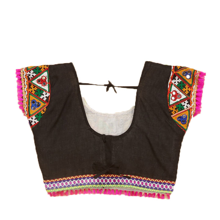 Kutchi Embroidered Cotton Chaniya Choli Set For Girls (CC-KDR) - Black