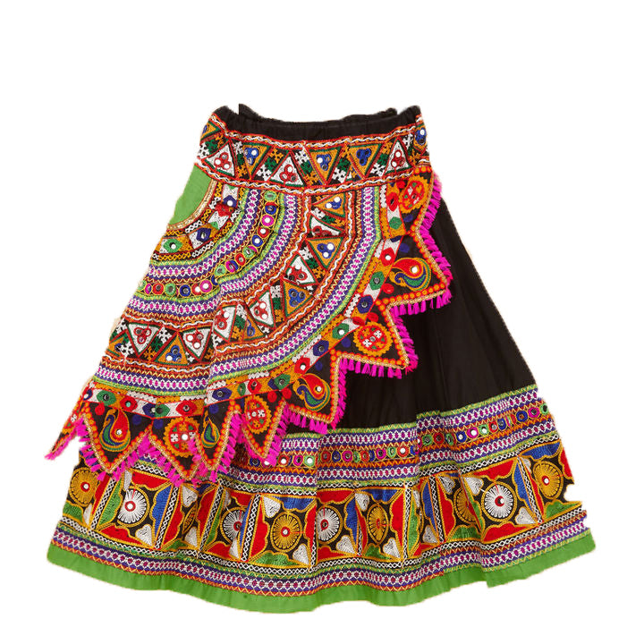 Kutchi Embroidered Cotton Chaniya Choli Set For Girls (CC-KDR) - Black