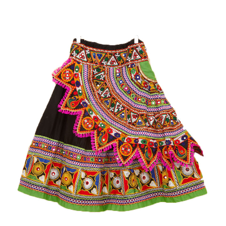 Kutchi Embroidered Cotton Chaniya Choli Set For Girls (CC-KDR) - Black