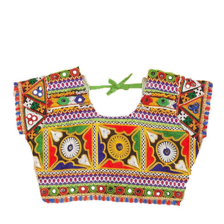 Kutchi Embroidered Cotton Chaniya Choli Set For Girls (CC-KDR - Green