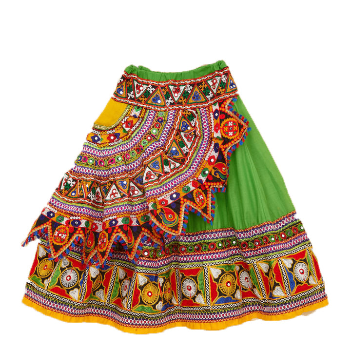 Kutchi Embroidered Cotton Chaniya Choli Set For Girls (CC-KDR - Green