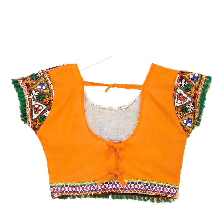 Kutchi Embroidered Cotton Chaniya Choli Set For Girls (CC-KDR) - Orange