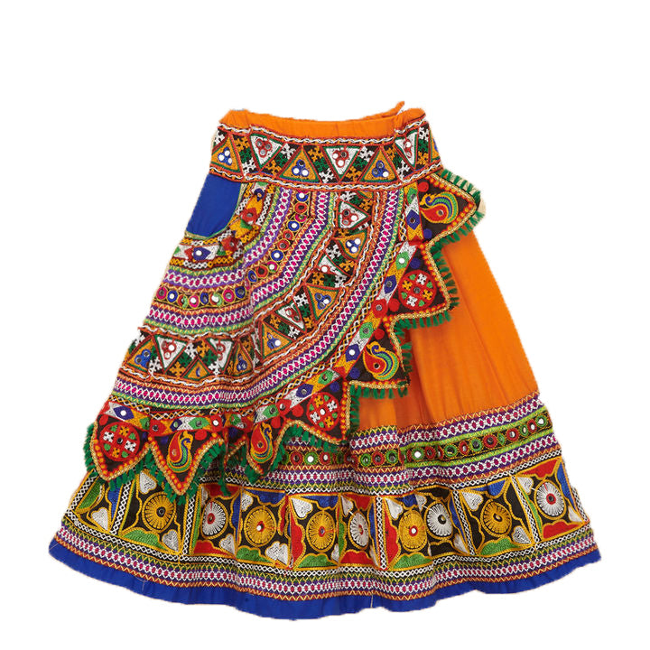 Kutchi Embroidered Cotton Chaniya Choli Set For Girls (CC-KDR) - Orange