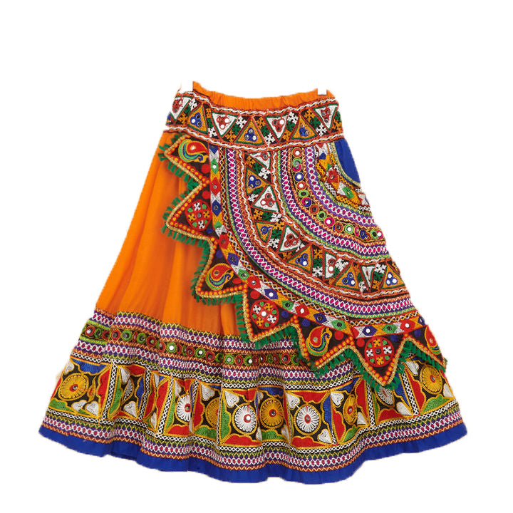 Kutchi Embroidered Cotton Chaniya Choli Set For Girls (CC-KDR) - Orange