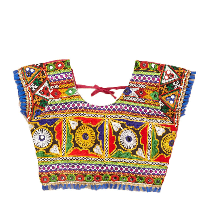 Kutchi Embroidered Cotton Chaniya Choli Set For Girls (CC-KDR) - Pink