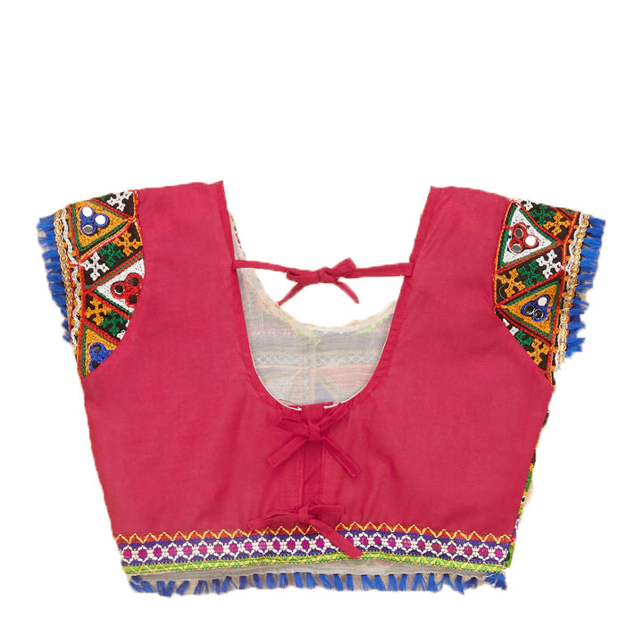 Kutchi Embroidered Cotton Chaniya Choli Set For Girls (CC-KDR) - Pink