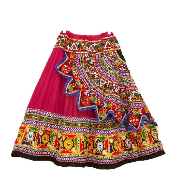 Kutchi Embroidered Cotton Chaniya Choli Set For Girls (CC-KDR) - Pink